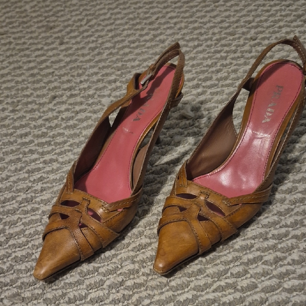 Prada Women's Tan Slingback Heels